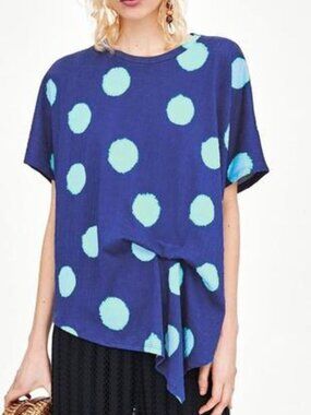 Trafaluc by Zara M Textured Blue Polka Dot Shirt Top
